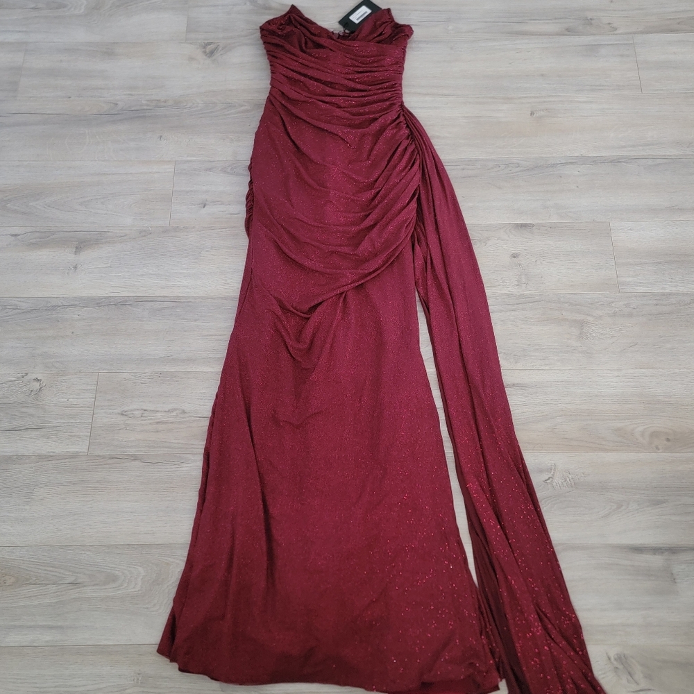 Babyboo Ashika Maxi Dress Wine Sparkle sz Medium with Agnes Shawl Wine Sparkle - Picture 8 of 13